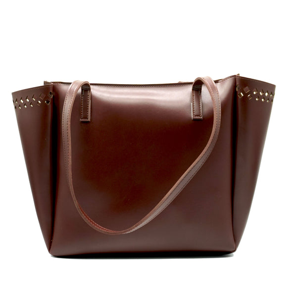 Elegant Brown Leather Tote Bag - Levo