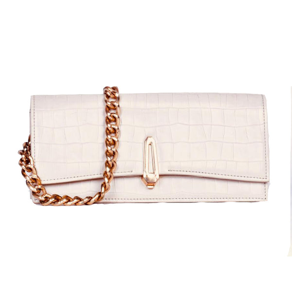 Luxurious White Crocodile Pattern Chain Clutch - Levo