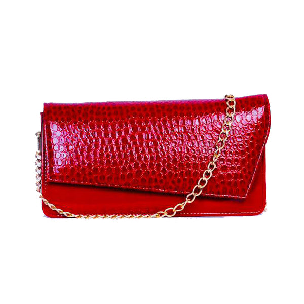 Unze London Red Crocodile Pattern Long Clutch - Levo