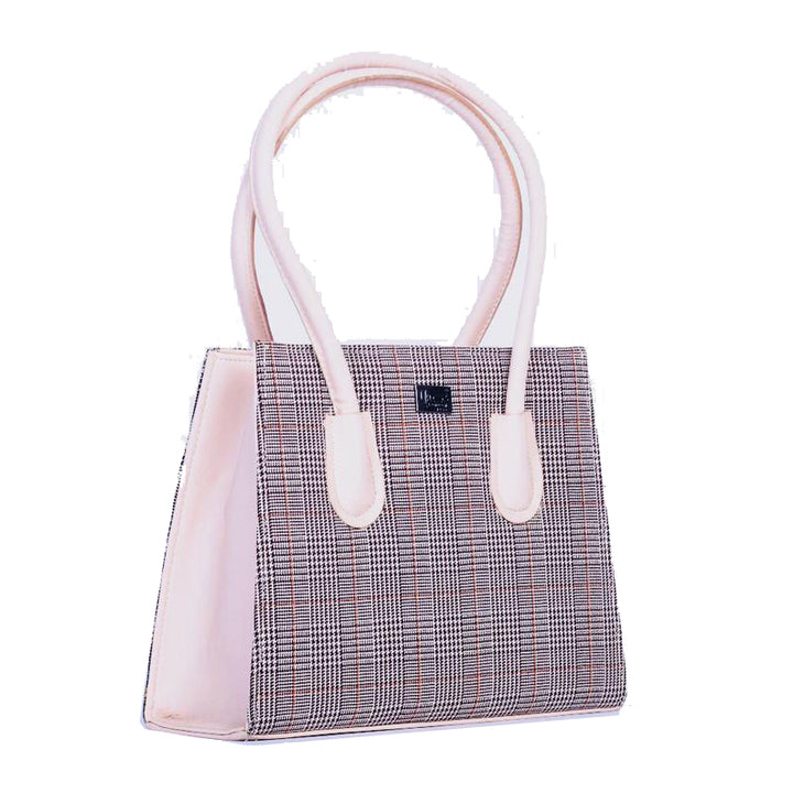 Unze London Special Handbag: Elegant Plaid Pattern with Sleek Leather Accents - Levo
