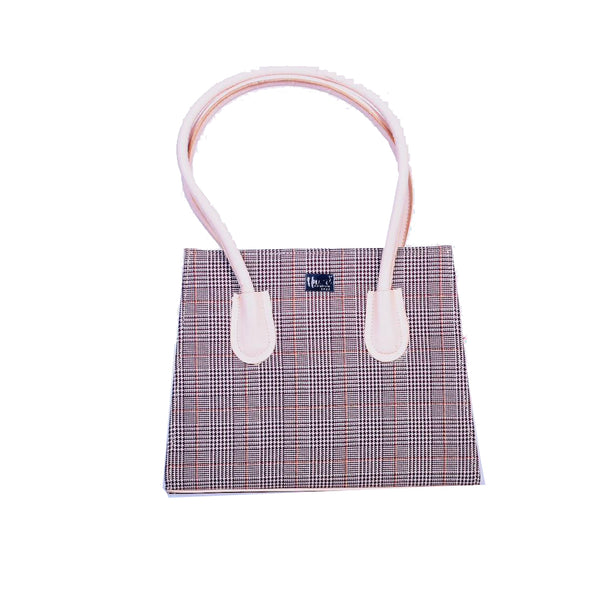 Unze London Special Handbag: Elegant Plaid Pattern with Sleek Leather Accents - Levo