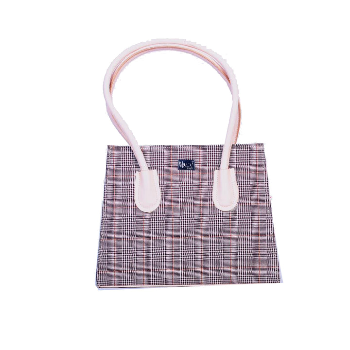 Unze London Special Handbag: Elegant Plaid Pattern with Sleek Leather Accents - Levo