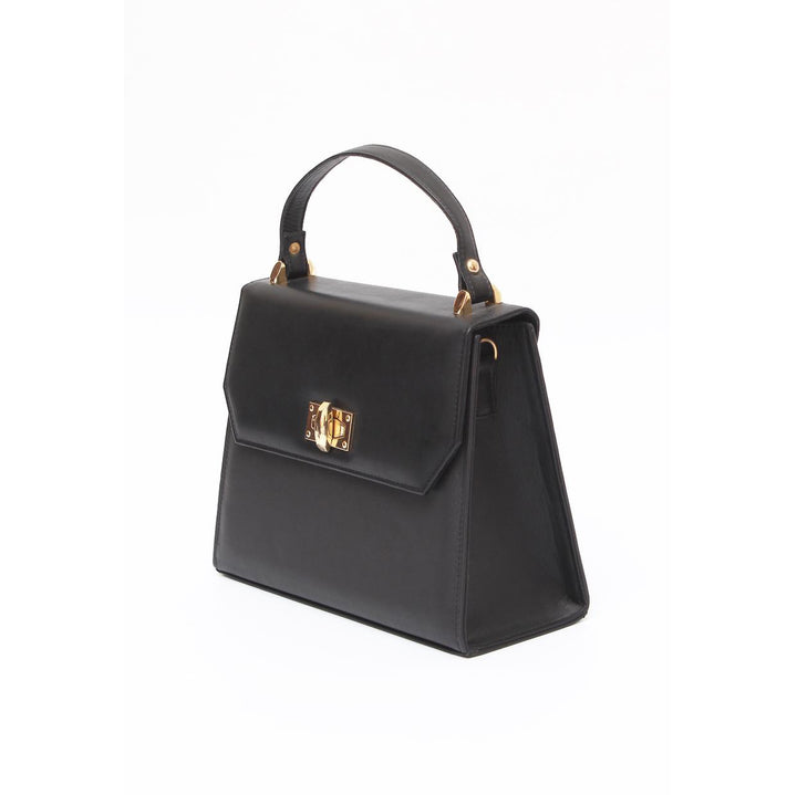 Classic Black Shoulder Bag with Gold Lock & Detachable Strap - Levo