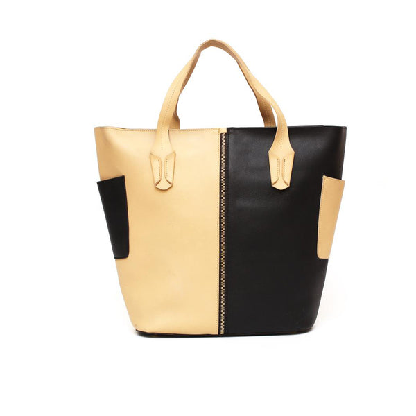 Elegant Two-Tone Leather Tote Bag - Levo