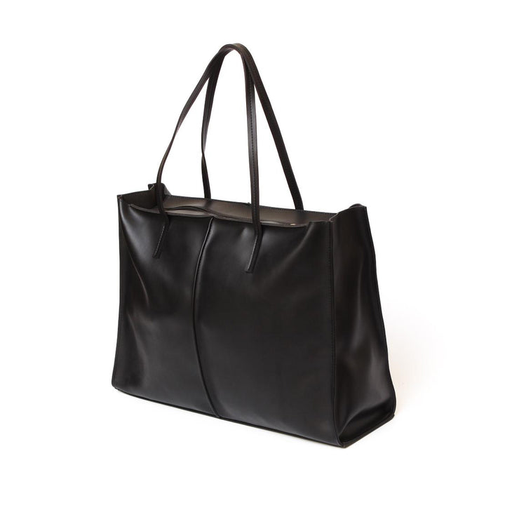 Elegant Black Leather Tote Bag - Levo