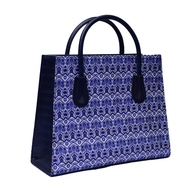 Elegant Blue Patterned Women Handbag - Levo