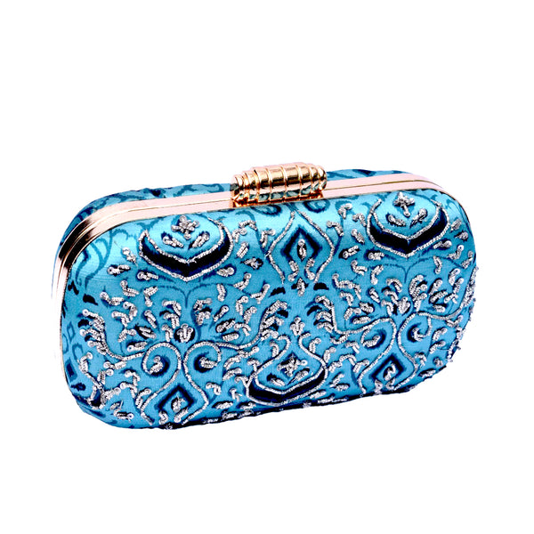 Elegant Blue Embroidered Women's Clutch - Levo