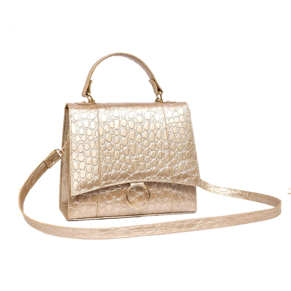 Elegant Gold Croc-Embossed Women’s Handbag - Levo