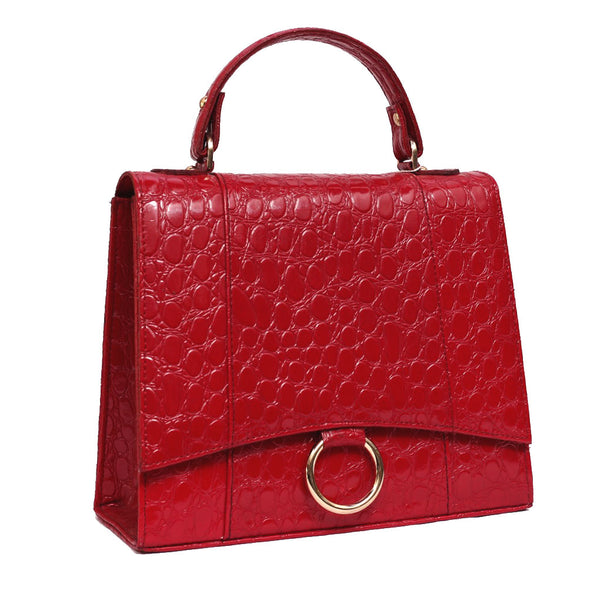 Elegant Red Croc-Embossed Women Handbag - Levo